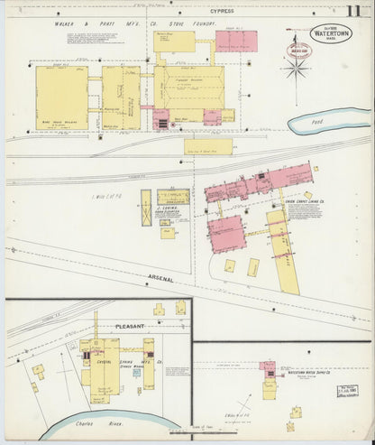 Sanborn Fire Insurance Map from Watertown, Middlesex County, Massachusetts (1899), Sheet #0011 - Historic Sanborn Fire Insurance Map Print, vintage old map wall art, antique decor, genealogy gift, Massachusetts Massachusetts map