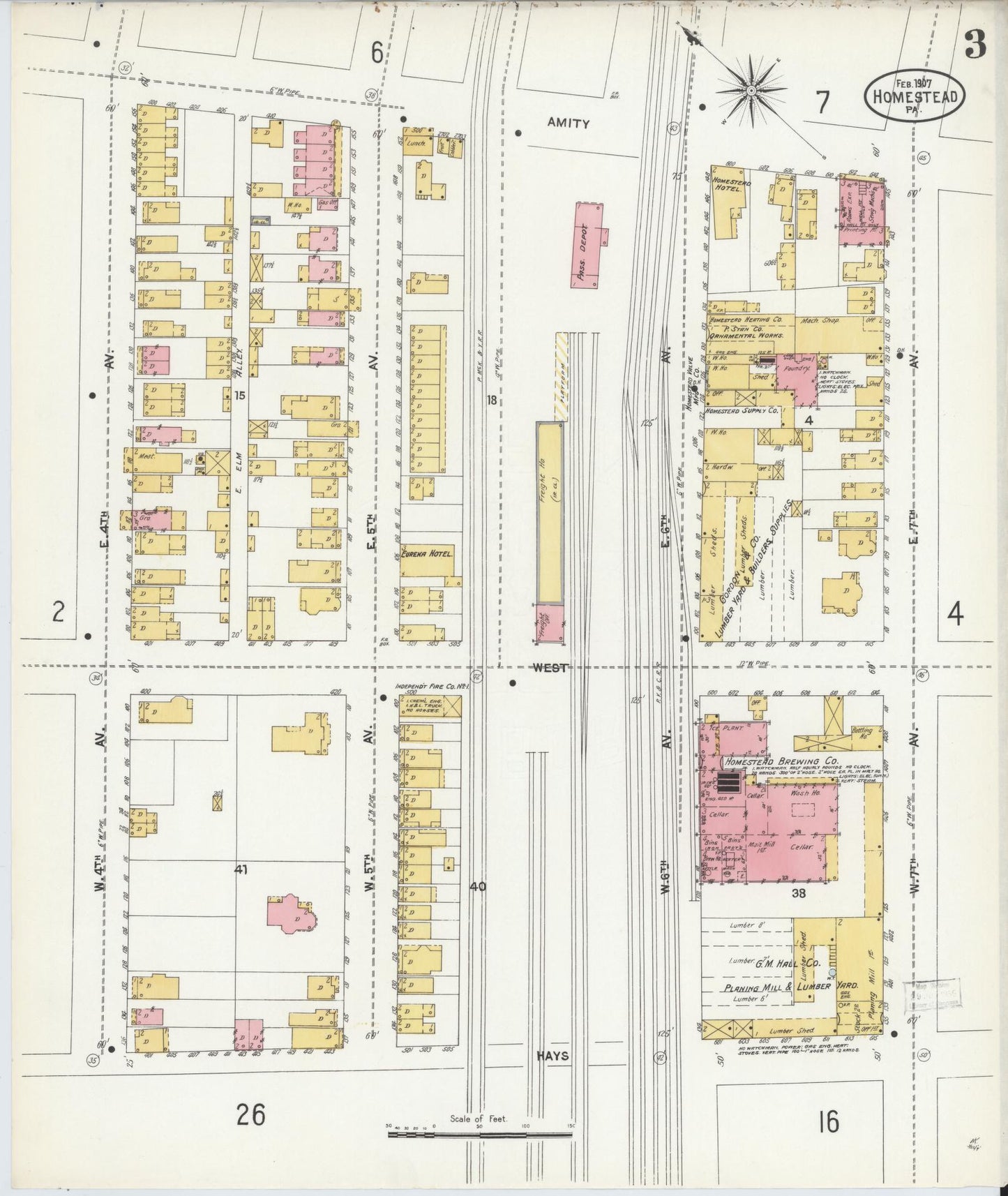 Sanborn Fire Insurance Map from Homestead, Allegheny County, Pennsylvania (1907), Sheet #0003 - Historic Sanborn Fire Insurance Map Print, vintage old map wall art, antique decor, genealogy gift, Pennsylvania Pennsylvania map