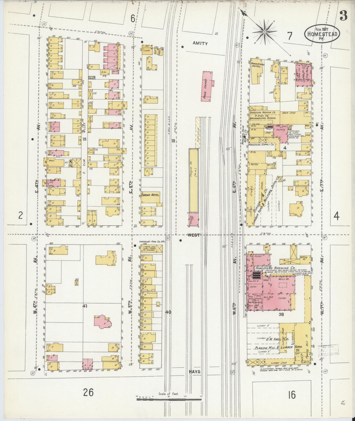 Sanborn Fire Insurance Map from Homestead, Allegheny County, Pennsylvania (1907), Sheet #0003 - Historic Sanborn Fire Insurance Map Print, vintage old map wall art, antique decor, genealogy gift, Pennsylvania Pennsylvania map