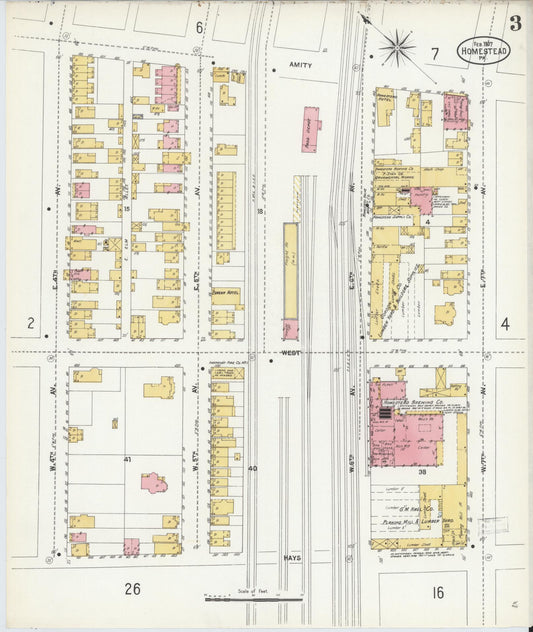 Sanborn Fire Insurance Map from Homestead, Allegheny County, Pennsylvania (1907), Sheet #0003 - Historic Sanborn Fire Insurance Map Print, vintage old map wall art, antique decor, genealogy gift, Pennsylvania Pennsylvania map