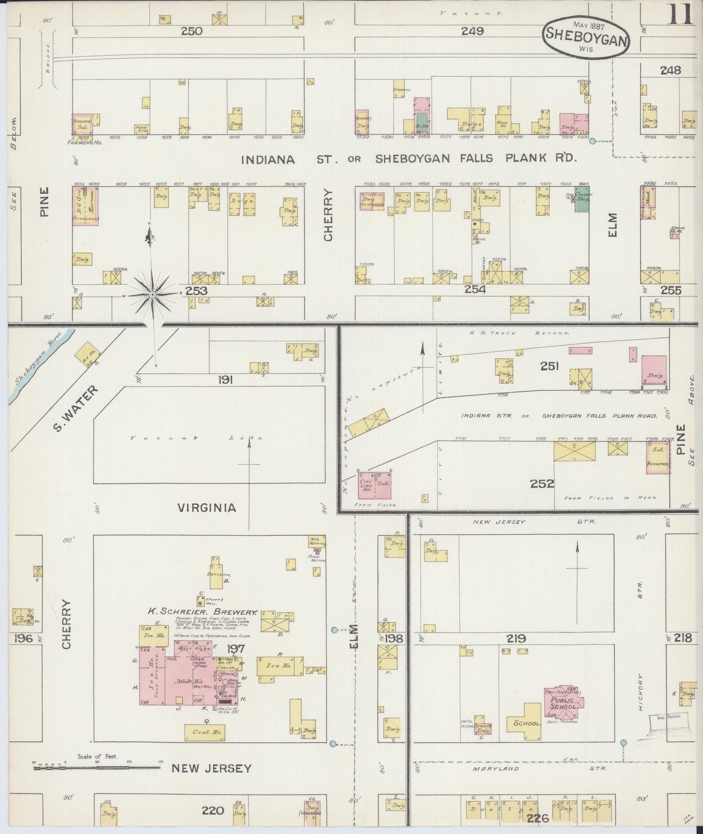 Sanborn Fire Insurance Map from Sheboygan, Sheboygan County, Wisconsin (1887), Sheet #0011 - Complete Map Set gallery image, historic Sanborn map, vintage wall art, Wisconsin Wisconsin