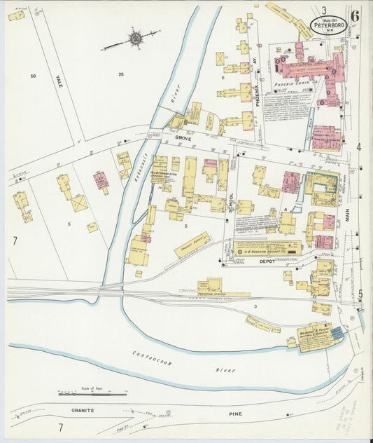 Sanborn Fire Insurance Map from Peterborough, Hillsborough County, New Hampshire (1911), Sheet #0006 - Historic Sanborn Fire Insurance Map Print, vintage old map wall art, antique decor, genealogy gift, New Hampshire New Hampshire map