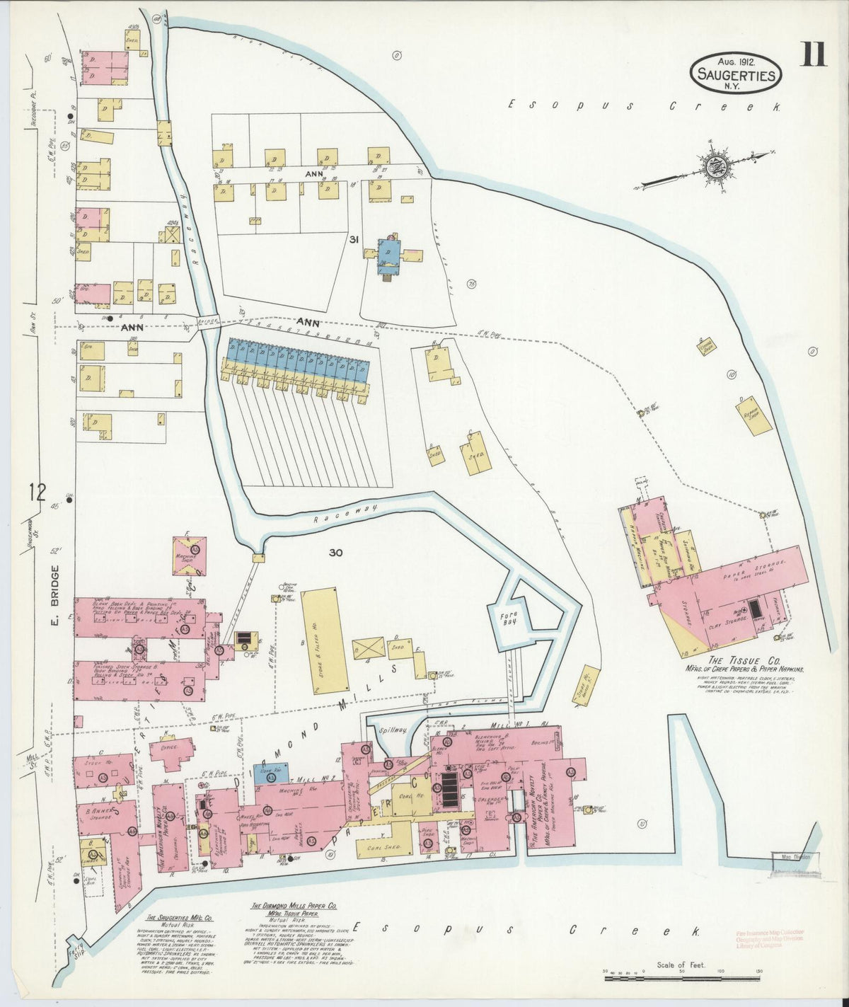 Sanborn Fire Insurance Map from Saugerties, Ulster County, New York (1912), Sheet #0011 - Historic Sanborn Fire Insurance Map Print, vintage old map wall art, antique decor, genealogy gift, New York New York map