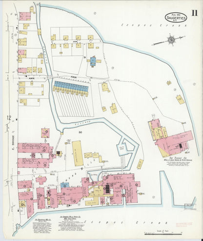 Sanborn Fire Insurance Map from Saugerties, Ulster County, New York (1912), Sheet #0011 - Historic Sanborn Fire Insurance Map Print, vintage old map wall art, antique decor, genealogy gift, New York New York map