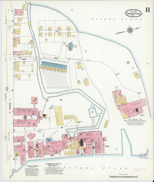 Sanborn Fire Insurance Map from Saugerties, Ulster County, New York (1912), Sheet #0011 - Historic Sanborn Fire Insurance Map Print, vintage old map wall art, antique decor, genealogy gift, New York New York map