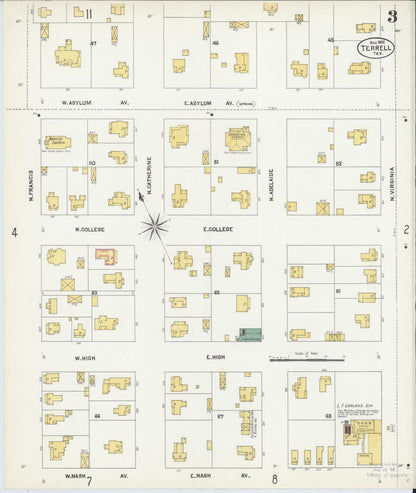 Sanborn Fire Insurance Map from Terrell, Kaufman County, Texas (1902), Sheet #0003 - Complete Map Set gallery image, historic Sanborn map, vintage wall art, Texas Texas