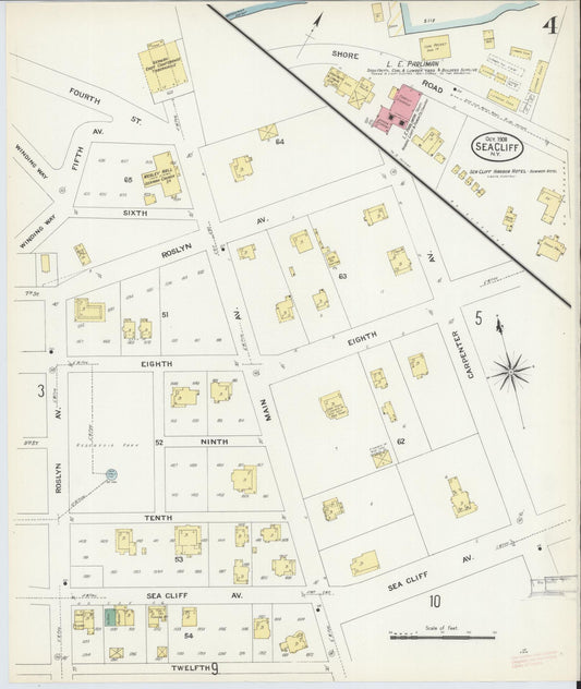 Sanborn Fire Insurance Map from Sea Cliff, Nassau County, New York (1908), Sheet #0004 - Historic Sanborn Fire Insurance Map Print, vintage old map wall art, antique decor, genealogy gift, New York New York map