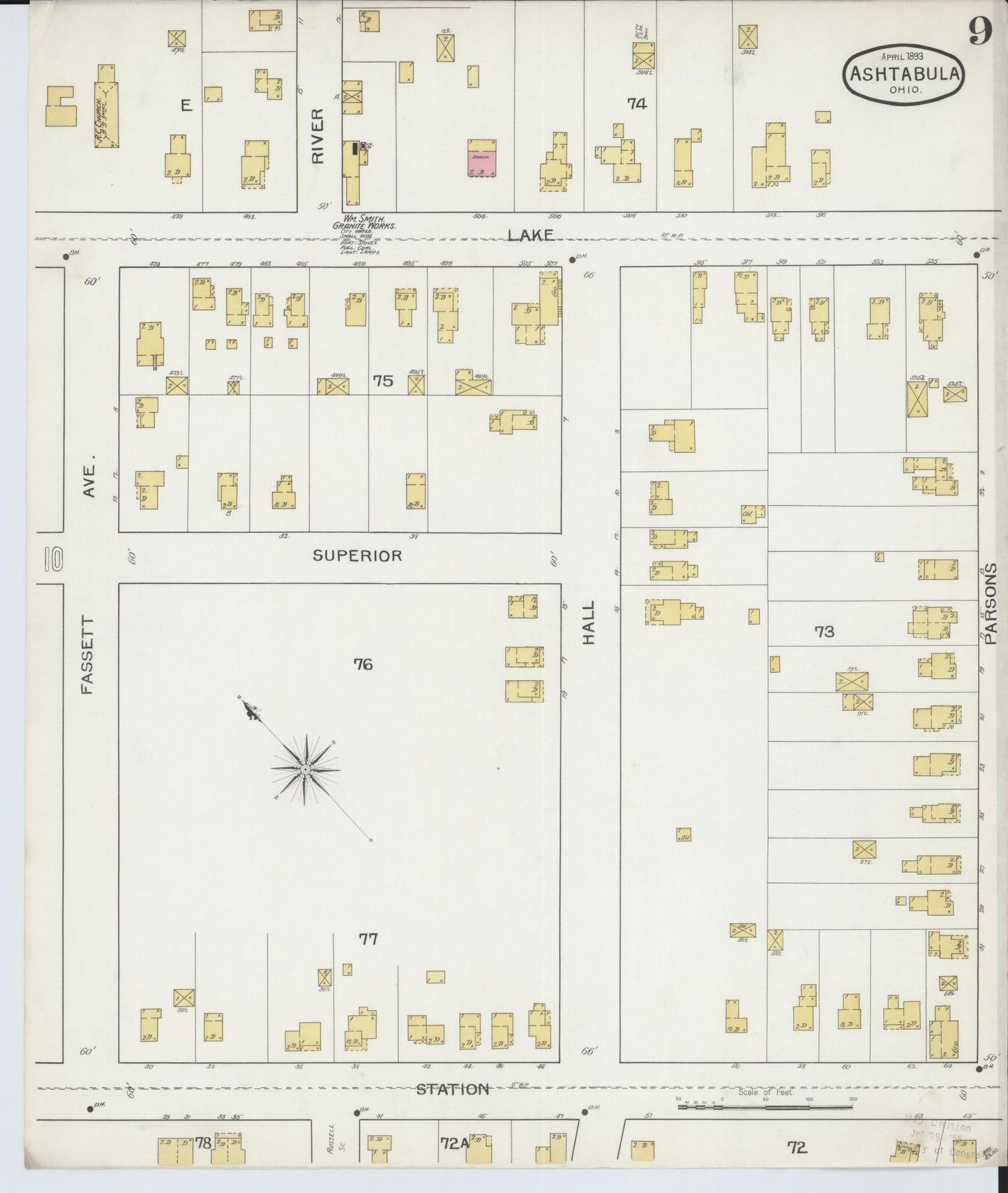 Sanborn Fire Insurance Map from Ashtabula, Ashtabula County, Ohio (1893), Sheet #0009 - Historic Sanborn Fire Insurance Map Print, vintage old map wall art, antique decor, genealogy gift, Ohio Ohio map