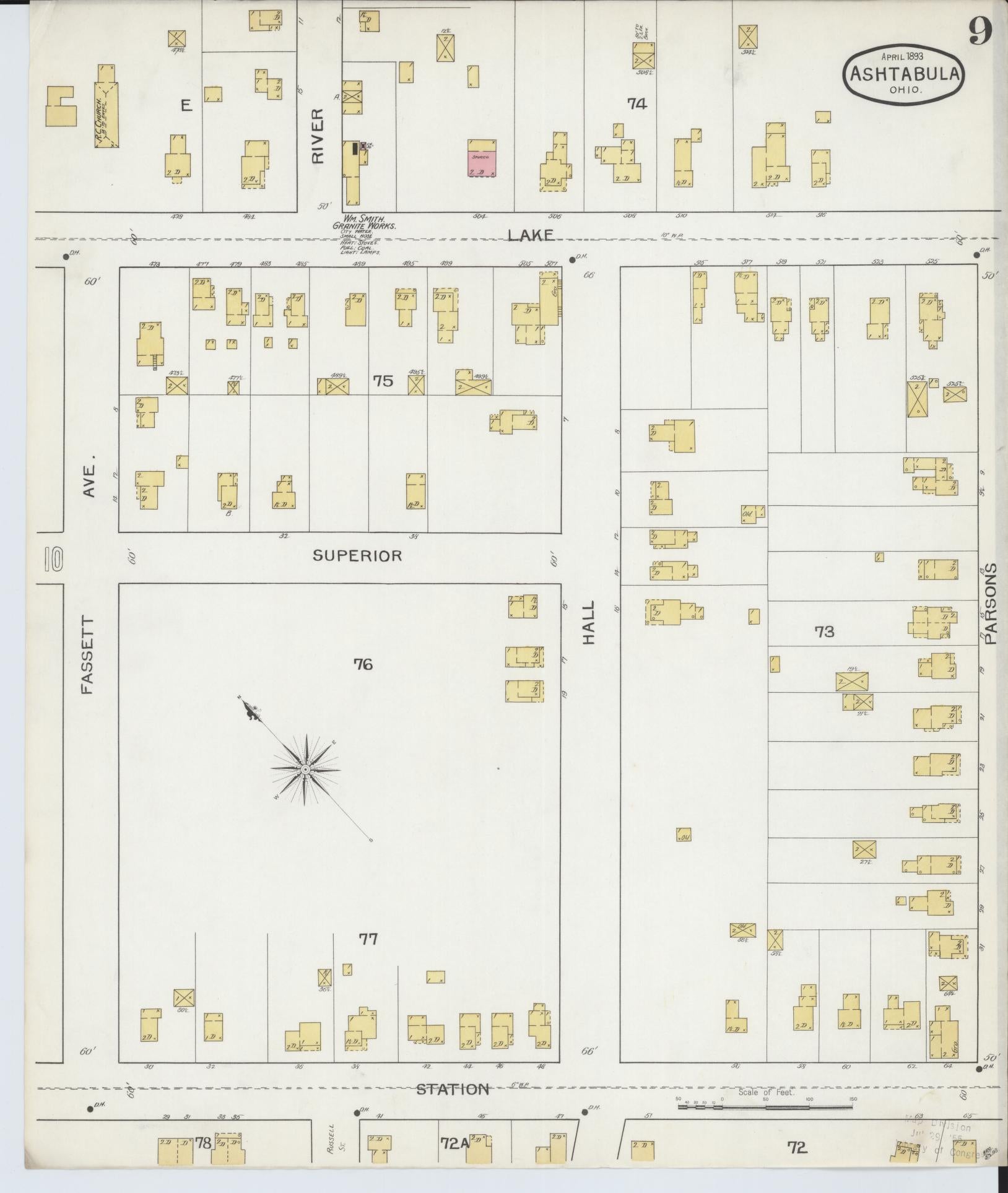 Sanborn Fire Insurance Map from Ashtabula, Ashtabula County, Ohio (1893), Sheet #0009 - Historic Sanborn Fire Insurance Map Print, vintage old map wall art, antique decor, genealogy gift, Ohio Ohio map