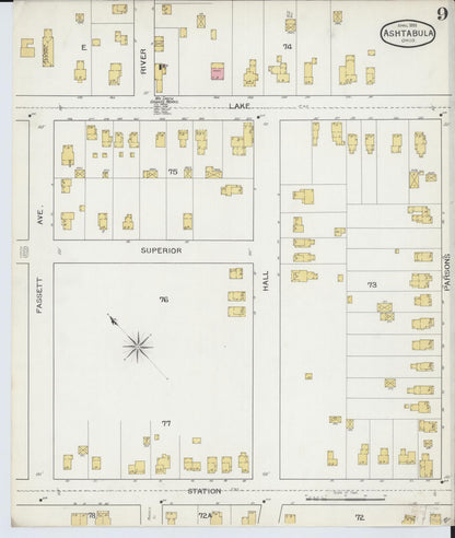 Sanborn Fire Insurance Map from Ashtabula, Ashtabula County, Ohio (1893), Sheet #0009 - Historic Sanborn Fire Insurance Map Print, vintage old map wall art, antique decor, genealogy gift, Ohio Ohio map