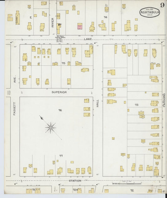 Sanborn Fire Insurance Map from Ashtabula, Ashtabula County, Ohio (1893), Sheet #0009 - Historic Sanborn Fire Insurance Map Print, vintage old map wall art, antique decor, genealogy gift, Ohio Ohio map
