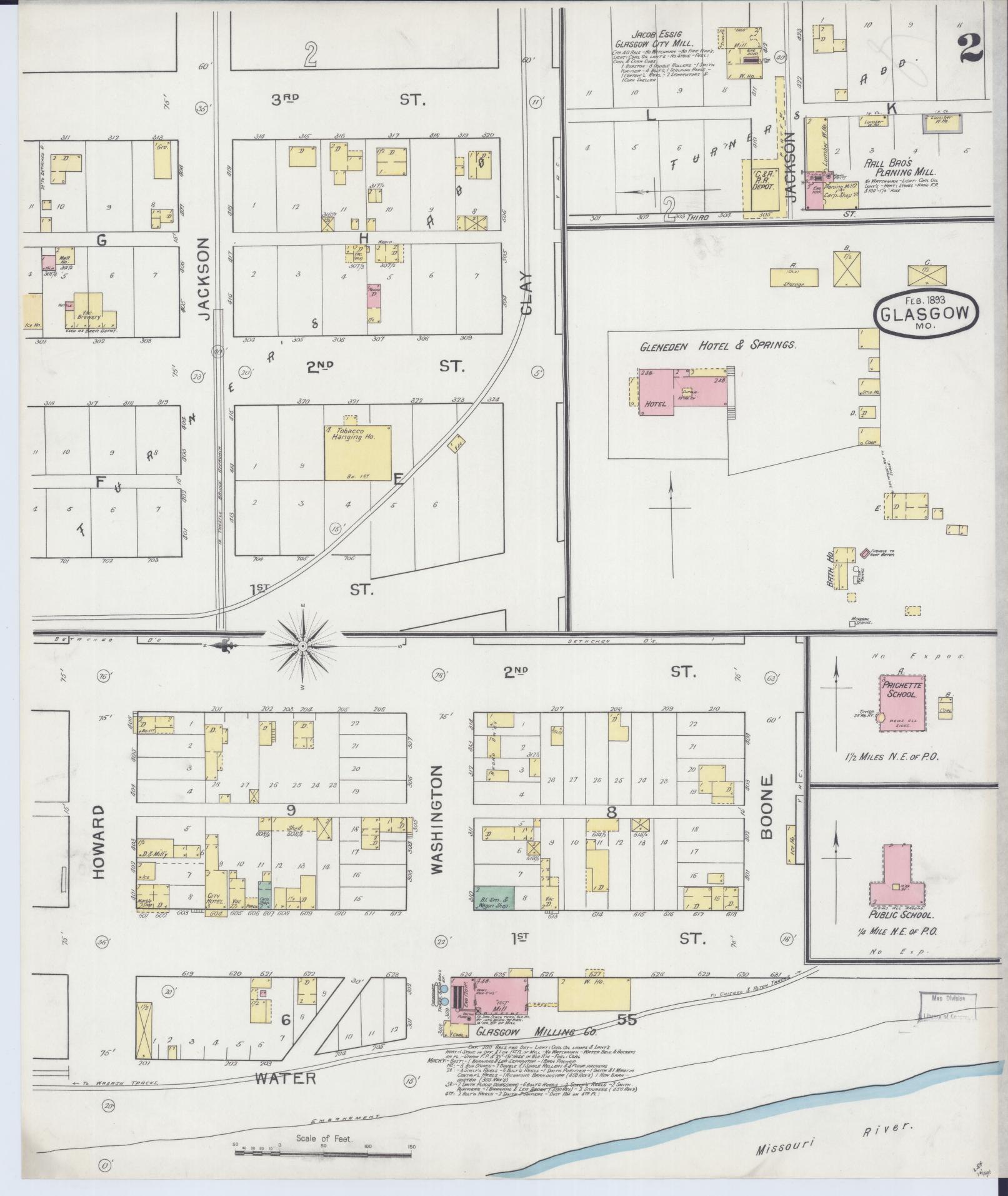 Sanborn Fire Insurance Map from Glasgow, Howard County, Missouri (1893), Sheet #0002 - Complete Map Set gallery image, historic Sanborn map, vintage wall art, Missouri Missouri