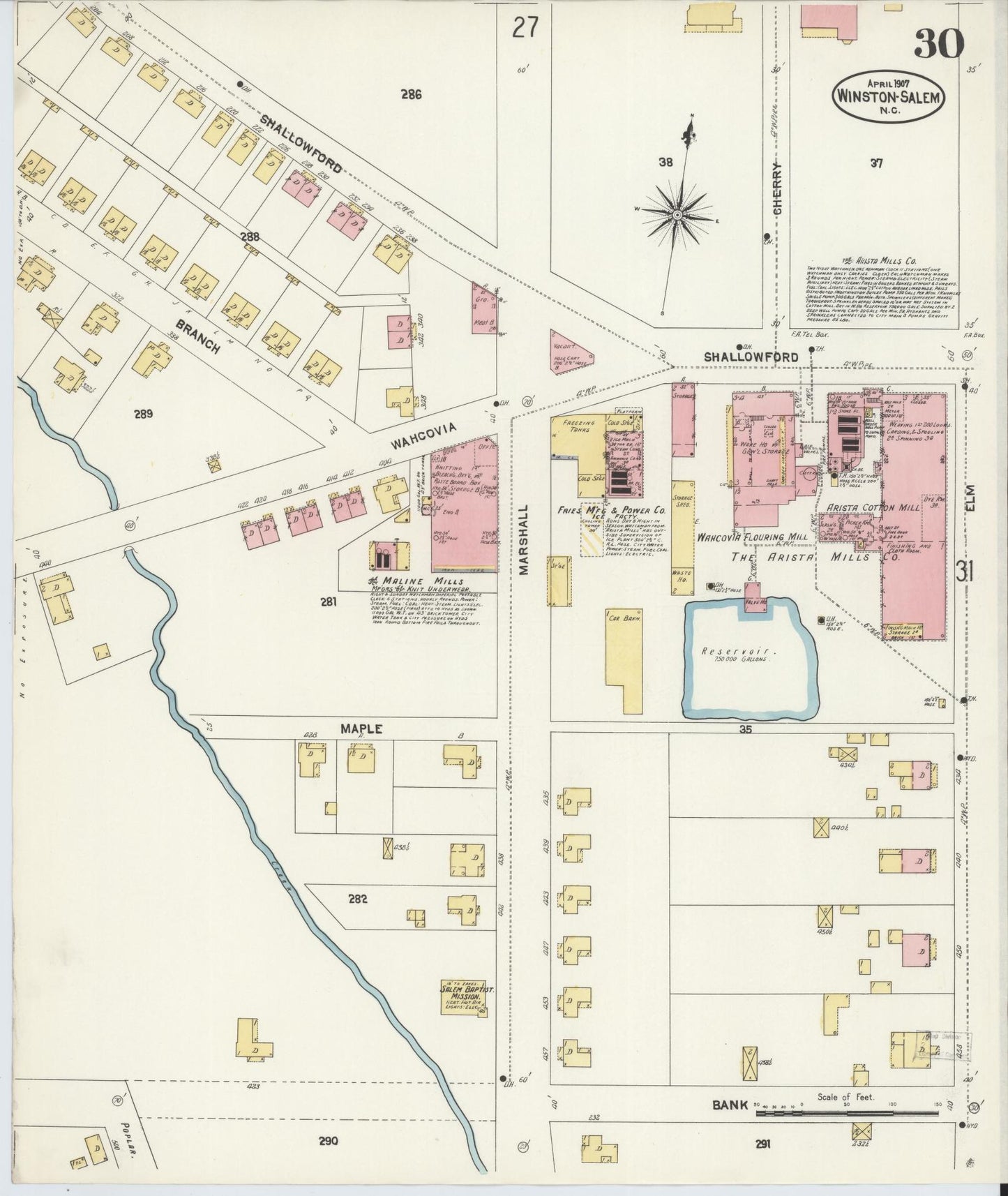 Sanborn Fire Insurance Map from Winston-Salem, Forsyth County, North Carolina (1907), Sheet #0030 - Complete Map Set gallery image, historic Sanborn map, vintage wall art, North Carolina North Carolina