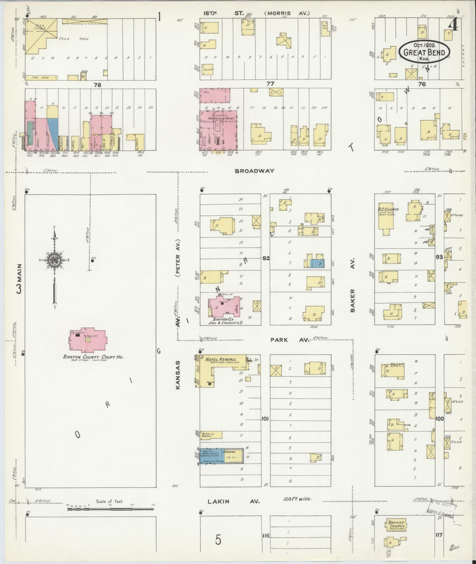 Sanborn Fire Insurance Map from Great Bend, Barton County, Kansas (1909), Sheet #0004 - Complete Map Set gallery image, historic Sanborn map, vintage wall art, Kansas Kansas