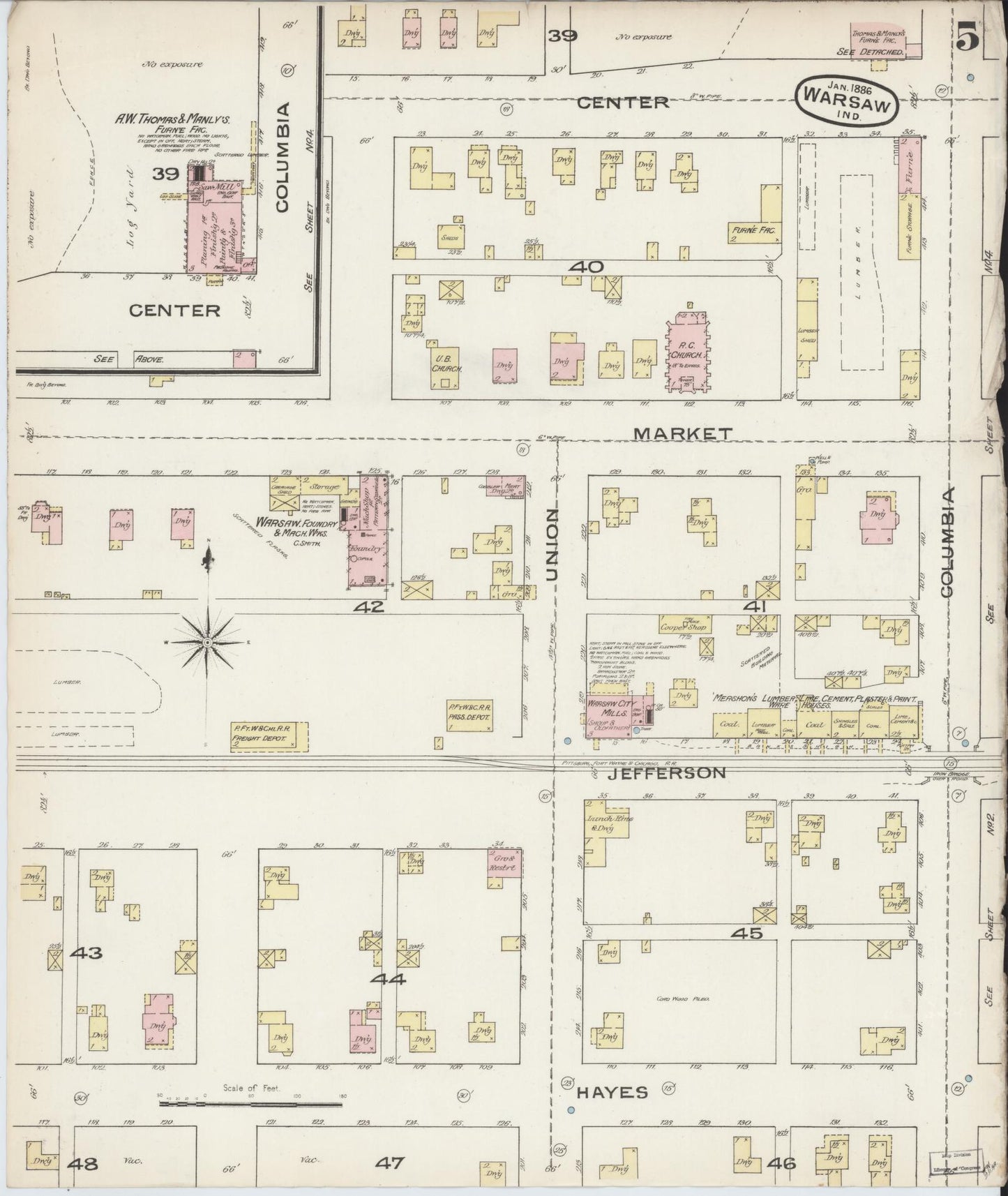 Sanborn Fire Insurance Map from Warsaw, Kosciusko County, Indiana (1886), Sheet #0005 - Complete Map Set gallery image, historic Sanborn map, vintage wall art, Indiana Indiana