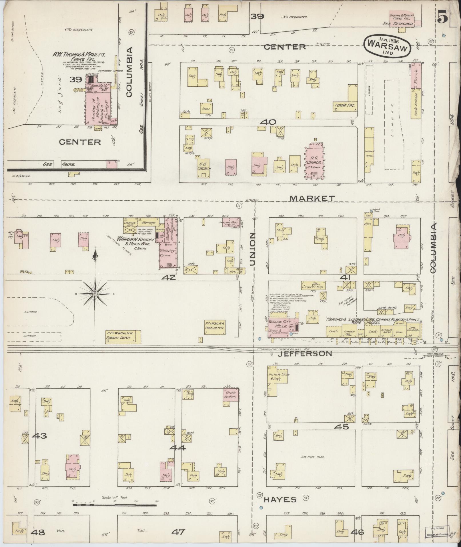 Sanborn Fire Insurance Map from Warsaw, Kosciusko County, Indiana (1886), Sheet #0005 - Complete Map Set gallery image, historic Sanborn map, vintage wall art, Indiana Indiana