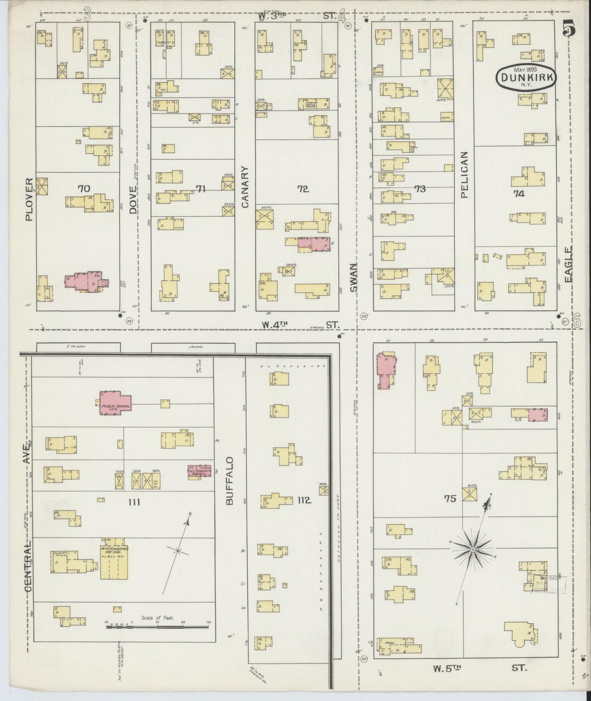 Sanborn Fire Insurance Map from Dunkirk, Chautauqua County, New York (1893), Sheet #0005 - Complete Map Set gallery image, historic Sanborn map, vintage wall art, New York New York
