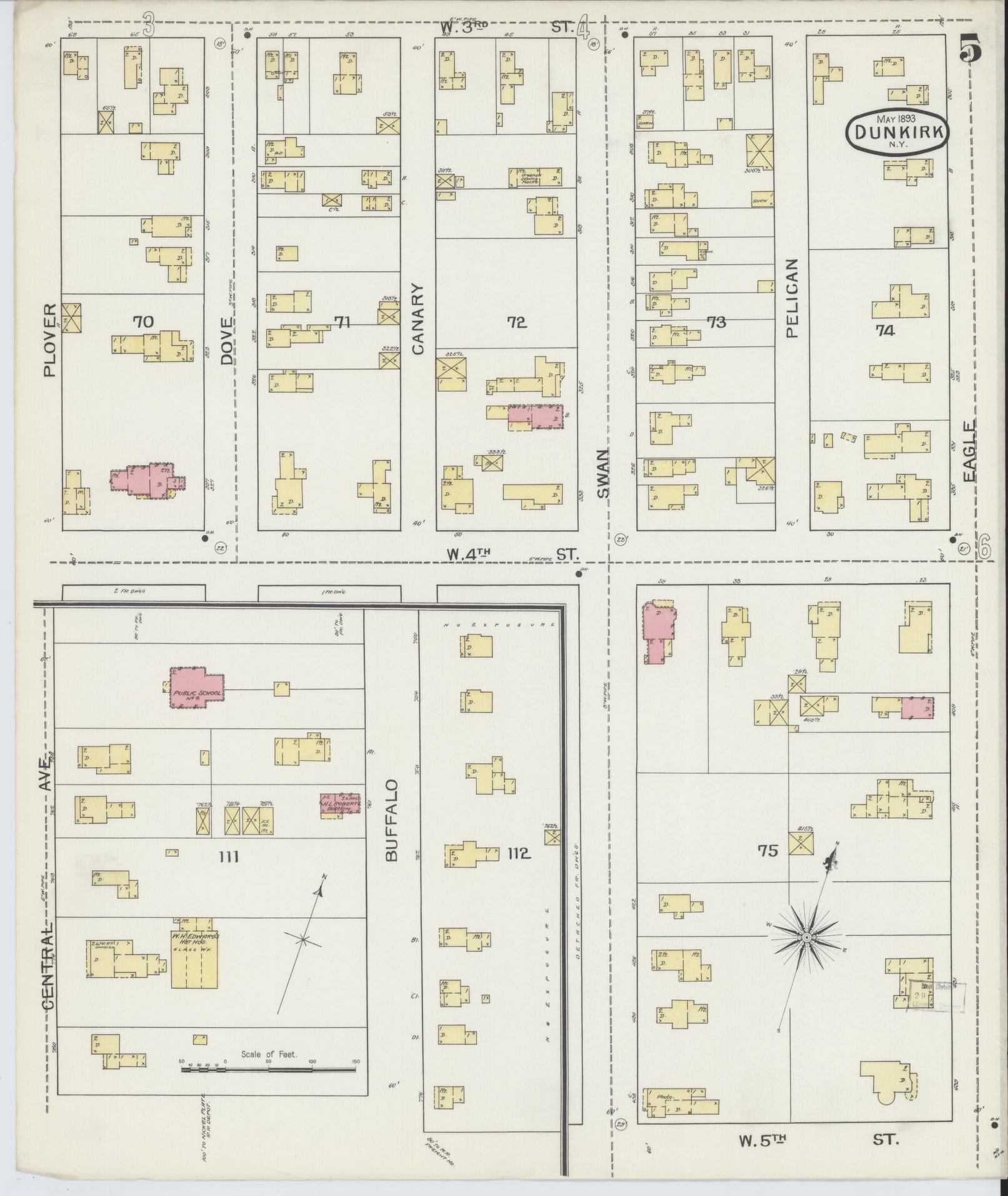 Sanborn Fire Insurance Map from Dunkirk, Chautauqua County, New York (1893), Sheet #0005 - Complete Map Set gallery image, historic Sanborn map, vintage wall art, New York New York