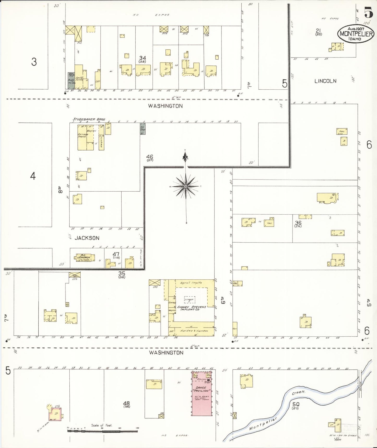 Sanborn Fire Insurance Map from Montpelier, Bear Lake County, Idaho (1907), Sheet #0005 - Complete Map Set gallery image, historic Sanborn map, vintage wall art, Idaho Idaho