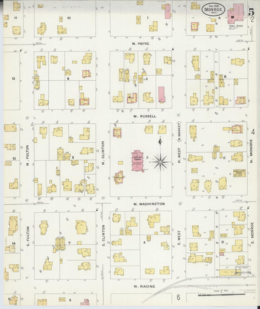 Sanborn Fire Insurance Map from Monroe, Green County, Wisconsin (1908), Sheet #0005 - Historic Sanborn Fire Insurance Map Print, vintage old map wall art, antique decor, genealogy gift, Wisconsin Wisconsin map