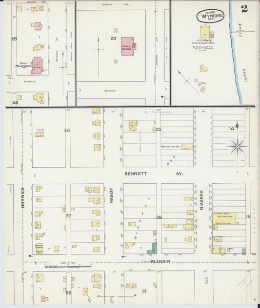 Sanborn Fire Insurance Map from Wymore, Gage County, Nebraska (1892), Sheet #0002 - Historic Sanborn Fire Insurance Map Print, vintage old map wall art, antique decor, genealogy gift, Nebraska Nebraska map