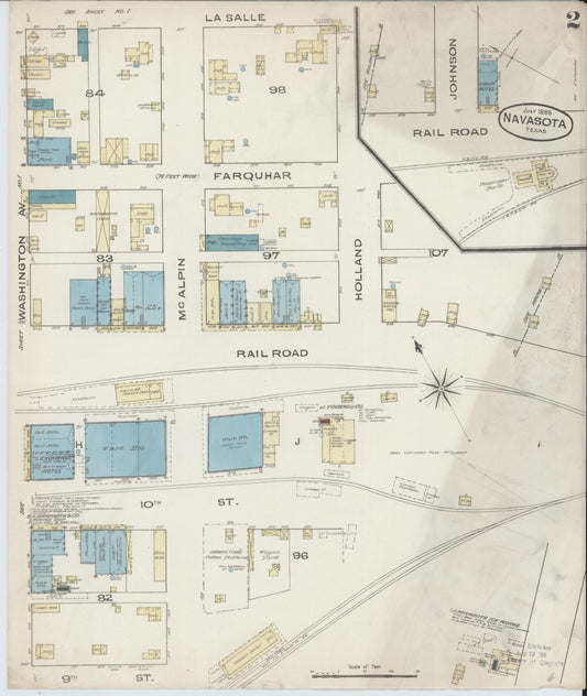 Sanborn Fire Insurance Map from Navasota, Grimes County, Texas (1885), Sheet #0002 - Historic Sanborn Fire Insurance Map Print, vintage old map wall art, antique decor, genealogy gift, Texas Texas map