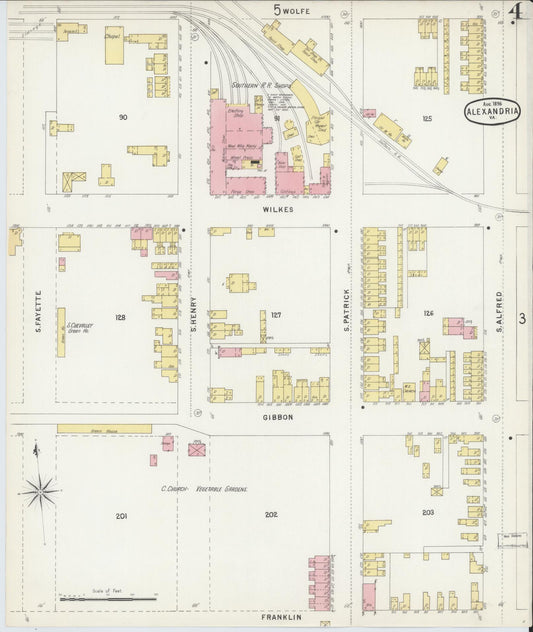 Sanborn Fire Insurance Map from Alexandria, Independent Cities, Virginia (1891), Sheet #0004 - Historic Sanborn Fire Insurance Map Print, vintage old map wall art, antique decor, genealogy gift, Virginia Virginia map