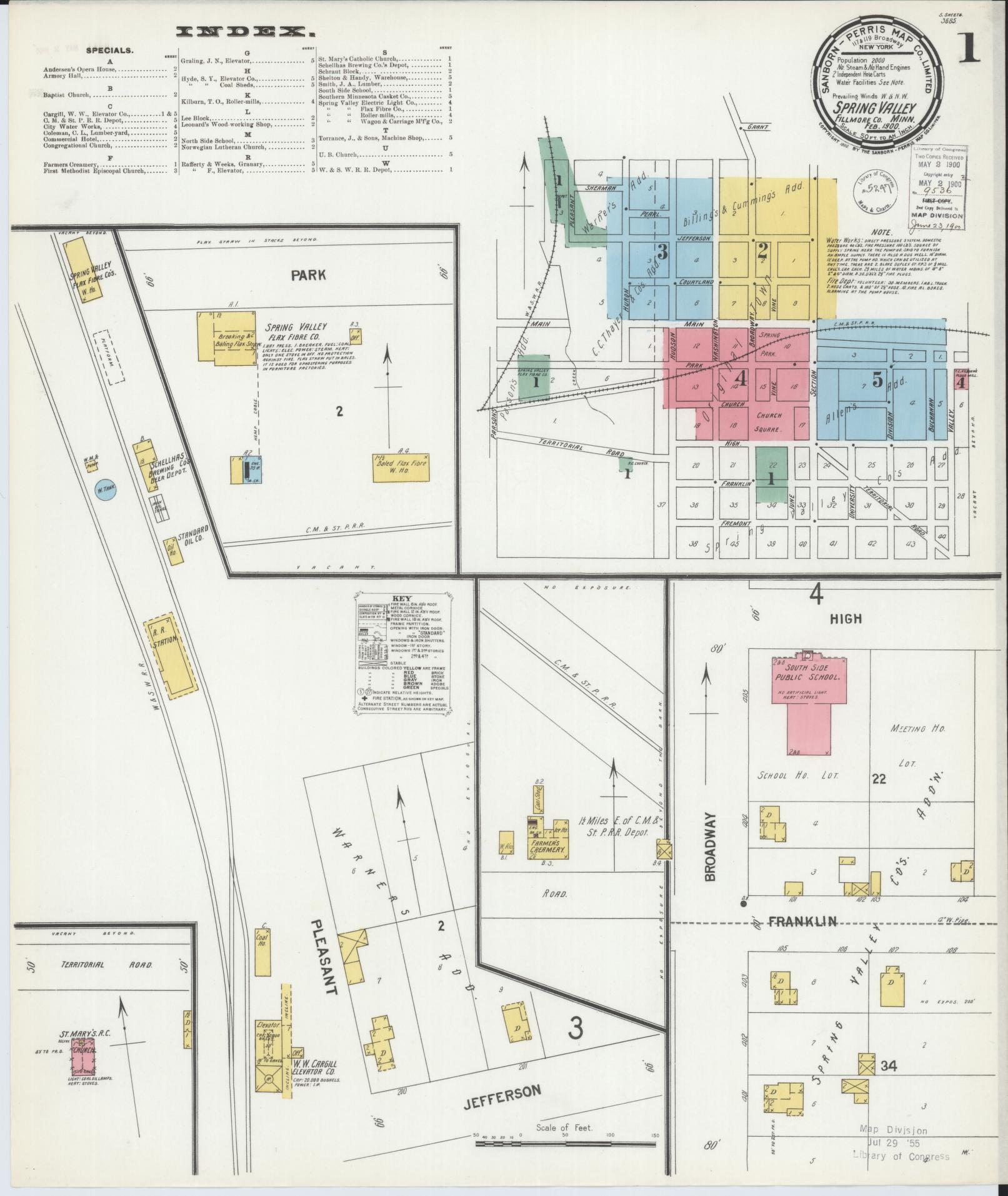 Sanborn Fire Insurance Map from Spring Valley, Fillmore County, Minnesota (1900), Sheet #0001 - Complete Map Set gallery image, historic Sanborn map, vintage wall art, Minnesota Minnesota