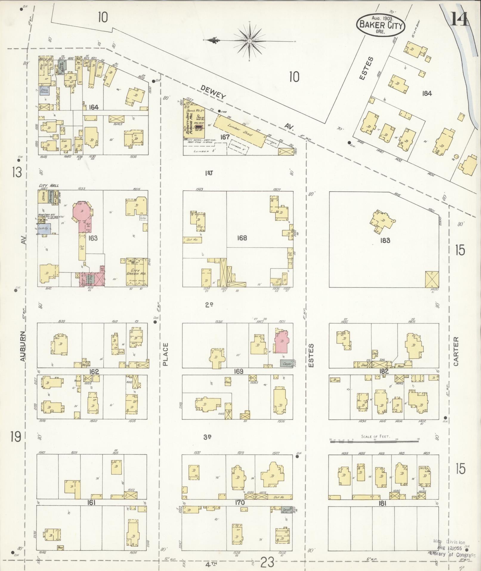 Sanborn Fire Insurance Map from Baker, Baker County, Oregon (1903), Sheet #0014 - Historic Sanborn Fire Insurance Map Print, vintage old map wall art, antique decor, genealogy gift, Oregon Oregon map