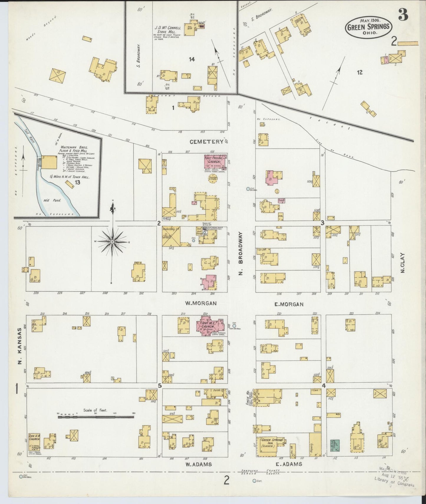 Sanborn Fire Insurance Map from Green Springs, Sandusky And Seneca Counties, Ohio (1906), Sheet #0003 - Historic Sanborn Fire Insurance Map Print, vintage old map wall art, antique decor, genealogy gift, Ohio Ohio map