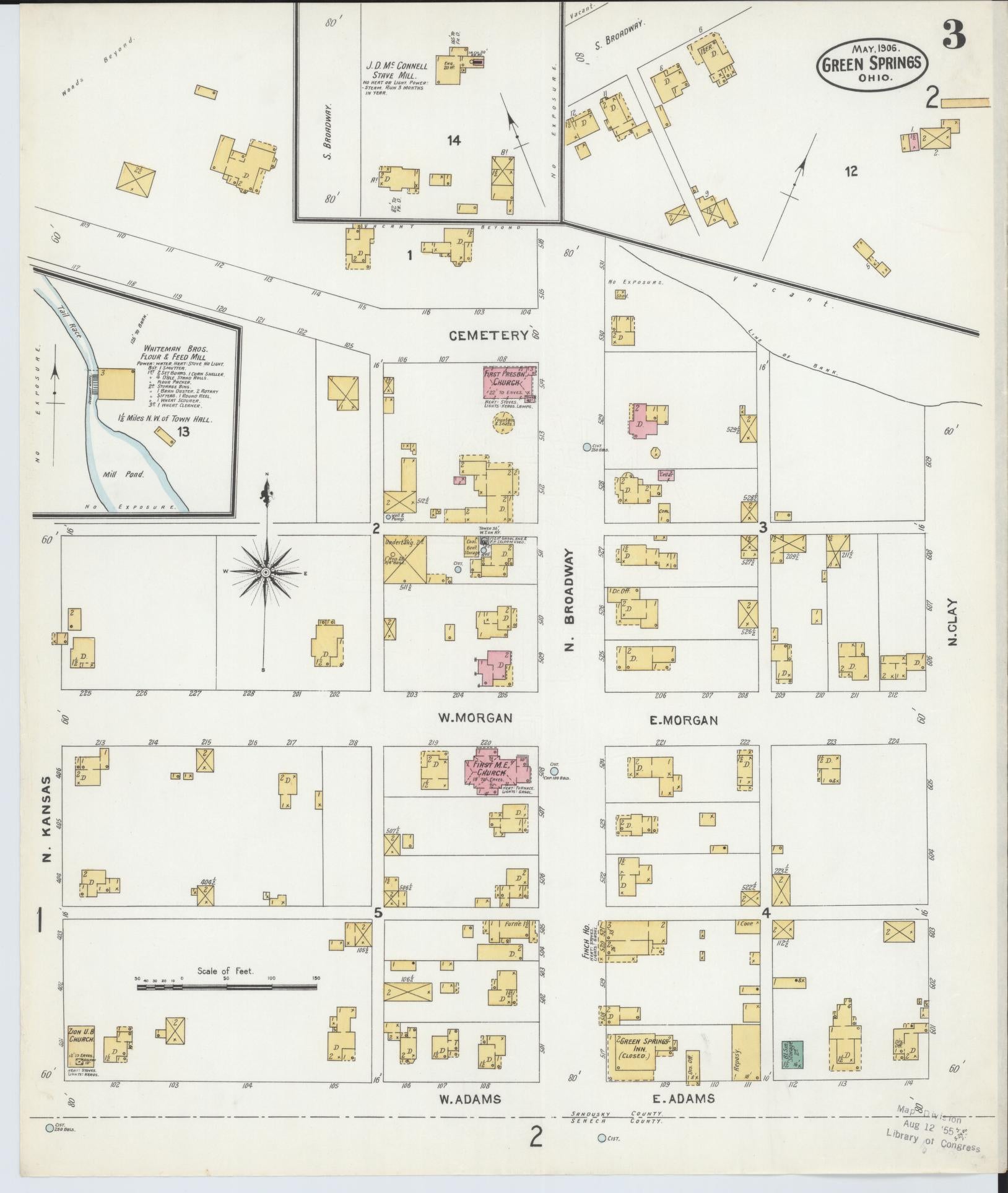 Sanborn Fire Insurance Map from Green Springs, Sandusky And Seneca Counties, Ohio (1906), Sheet #0003 - Historic Sanborn Fire Insurance Map Print, vintage old map wall art, antique decor, genealogy gift, Ohio Ohio map