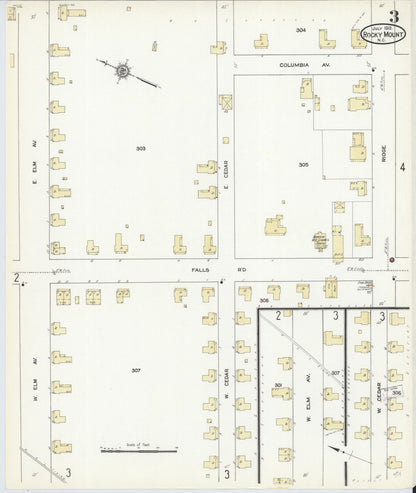 Sanborn Fire Insurance Map from Rocky Mount, Edgecombe And Nash Counties, North Carolina (1912), Sheet #0003 - Historic Sanborn Fire Insurance Map Print, vintage old map wall art, antique decor, genealogy gift, North Carolina North Carolina map