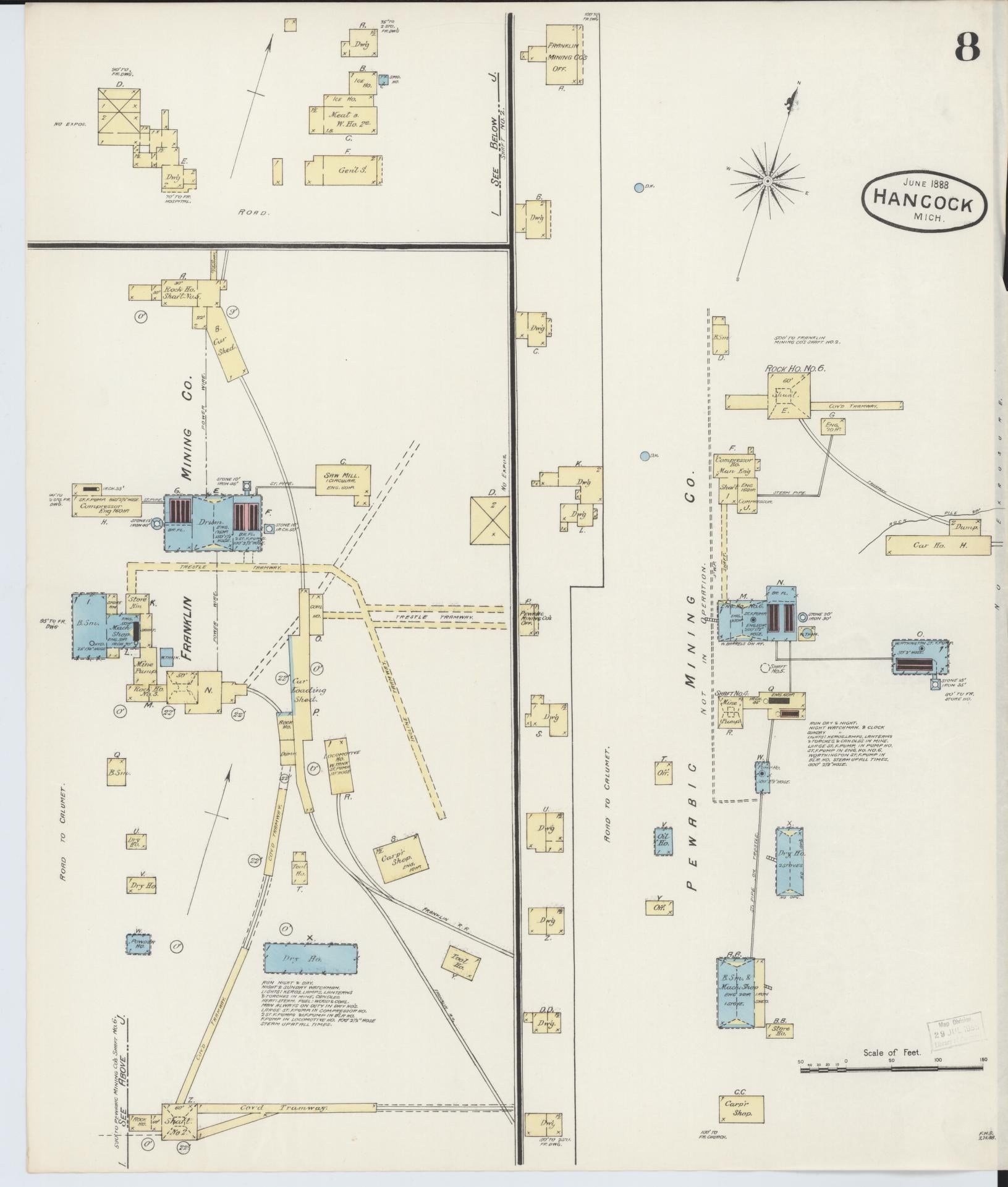 Sanborn Fire Insurance Map from Houghton, Houghton County, Michigan (1888), Sheet #0008 - Complete Map Set gallery image, historic Sanborn map, vintage wall art, Michigan Michigan