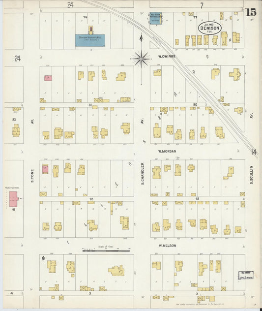 Sanborn Fire Insurance Map from Denison, Grayson County, Texas (1903), Sheet #0015 - Historic Sanborn Fire Insurance Map Print, vintage old map wall art, antique decor, genealogy gift, Texas Texas map