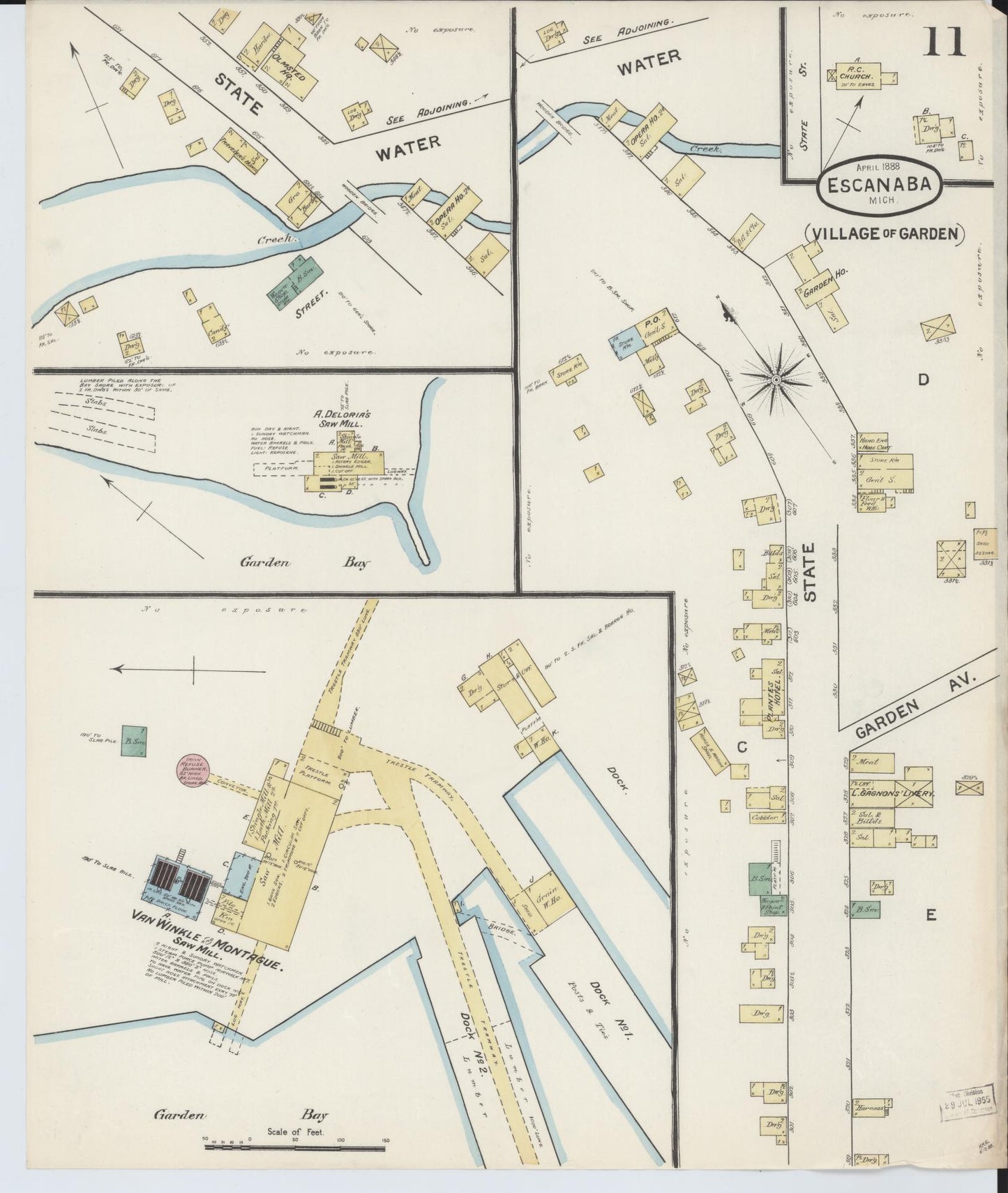 Sanborn Fire Insurance Map from Escanaba, Delta County, Michigan (1888), Sheet #0011 - Complete Map Set gallery image, historic Sanborn map, vintage wall art, Michigan Michigan
