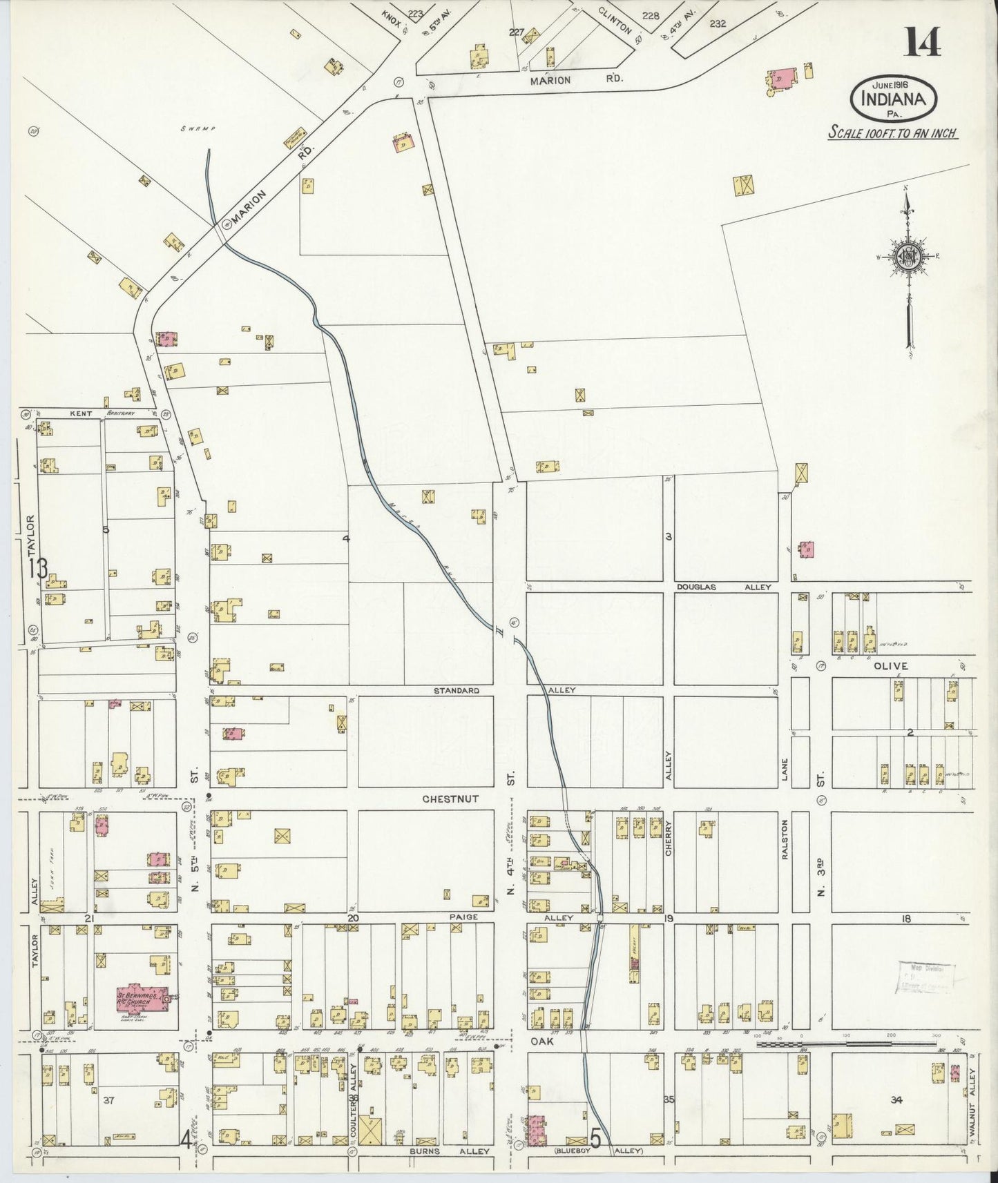 Sanborn Fire Insurance Map from Indiana, Indiana County, Pennsylvania (1916), Sheet #0014 - Historic Sanborn Fire Insurance Map Print, vintage old map wall art, antique decor, genealogy gift, Pennsylvania Pennsylvania map