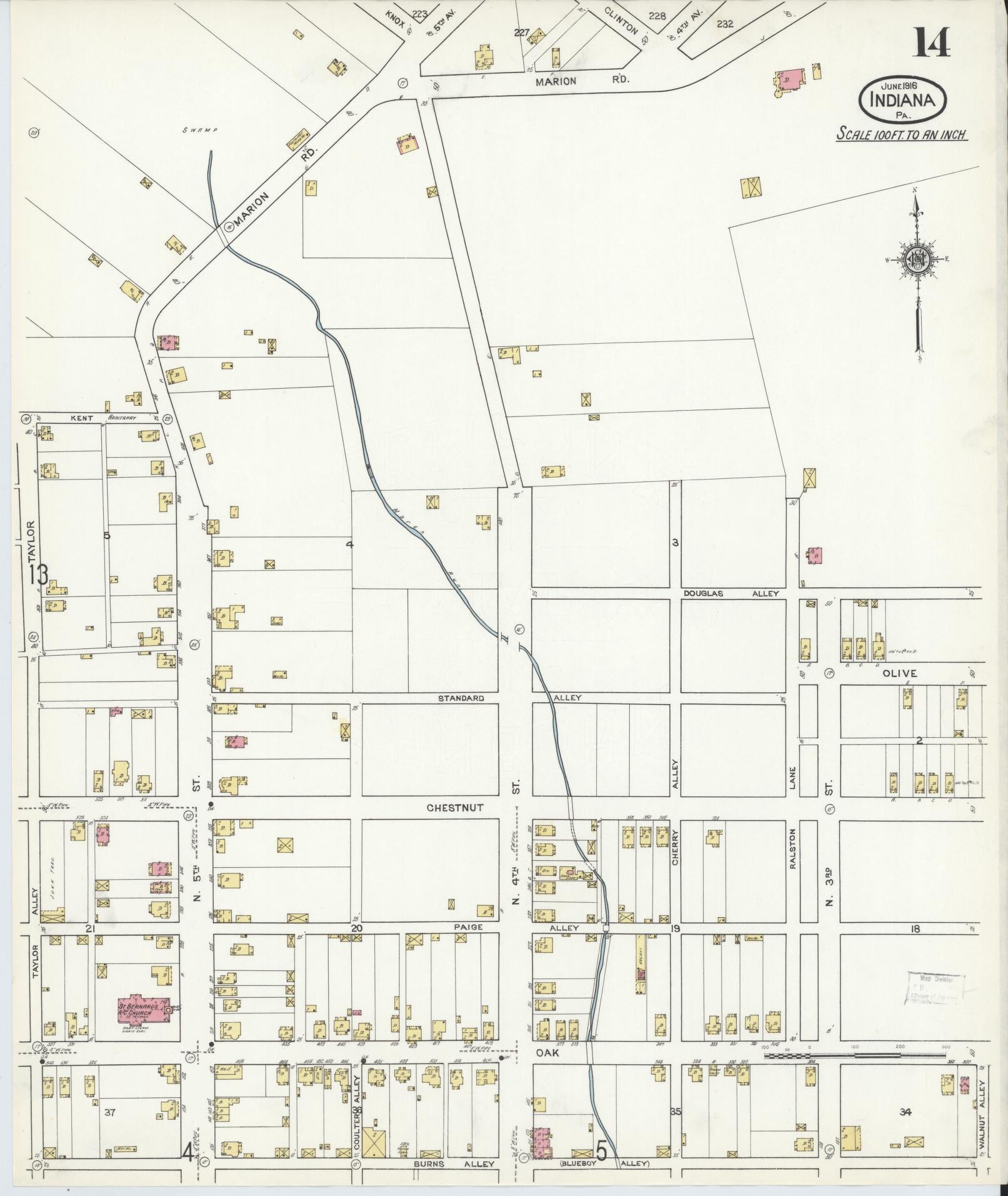 Sanborn Fire Insurance Map from Indiana, Indiana County, Pennsylvania (1916), Sheet #0014 - Historic Sanborn Fire Insurance Map Print, vintage old map wall art, antique decor, genealogy gift, Pennsylvania Pennsylvania map