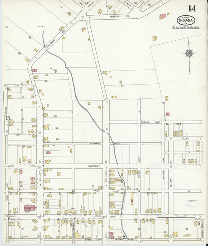 Sanborn Fire Insurance Map from Indiana, Indiana County, Pennsylvania (1916), Sheet #0014 - Historic Sanborn Fire Insurance Map Print, vintage old map wall art, antique decor, genealogy gift, Pennsylvania Pennsylvania map