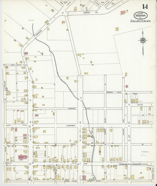 Sanborn Fire Insurance Map from Indiana, Indiana County, Pennsylvania (1916), Sheet #0014 - Historic Sanborn Fire Insurance Map Print, vintage old map wall art, antique decor, genealogy gift, Pennsylvania Pennsylvania map
