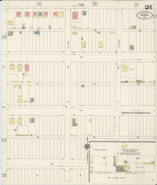 Sanborn Fire Insurance Map from Douglas, Cochise County, Arizona (1914), Sheet #0024 - Historic Sanborn Fire Insurance Map Print, vintage old map wall art, antique decor, genealogy gift, Arizona Arizona map