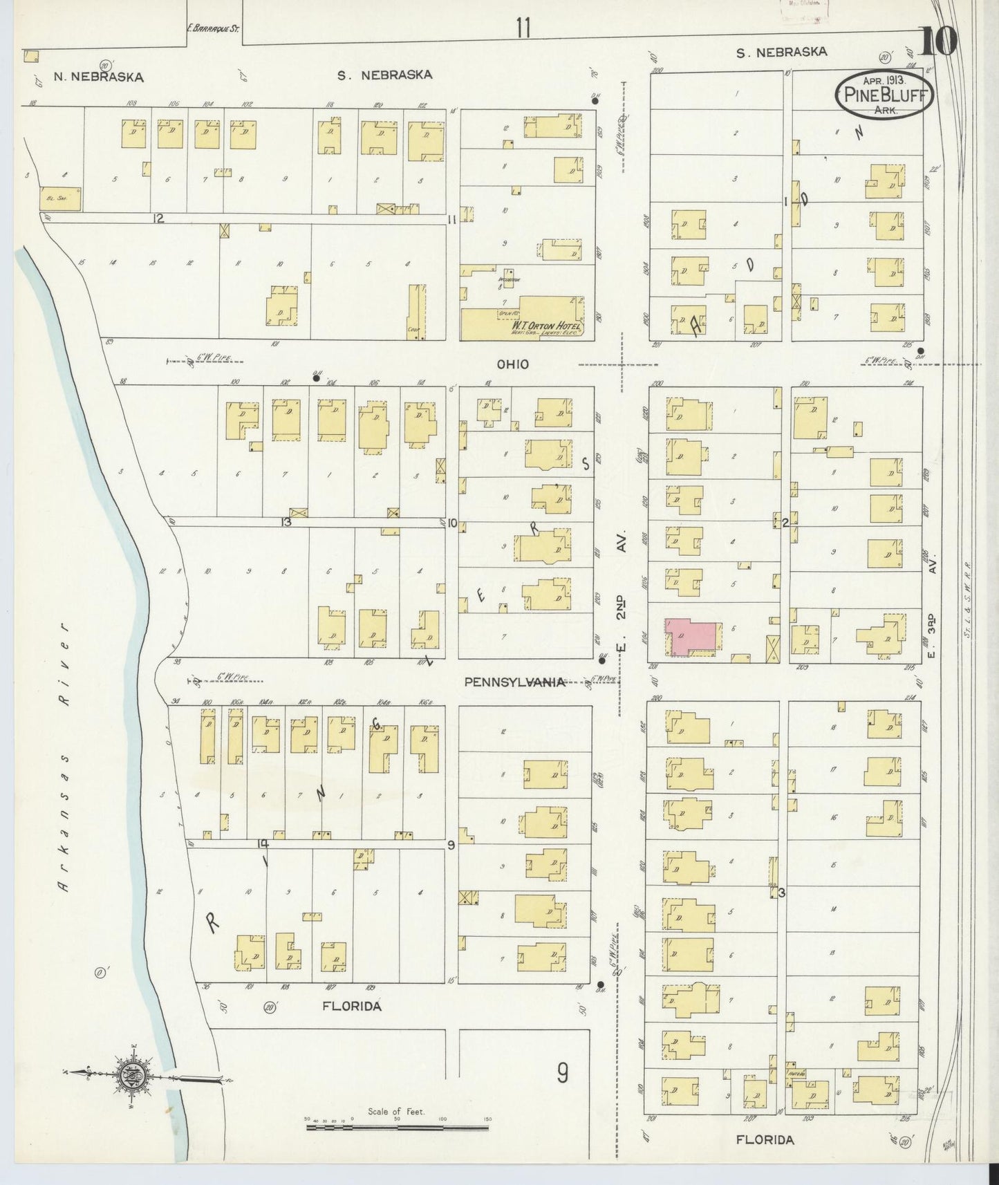 Sanborn Fire Insurance Map from Pine Bluff, Jefferson County, Arkansas (1913), Sheet #0010 - Complete Map Set gallery image, historic Sanborn map, vintage wall art, Arkansas Arkansas