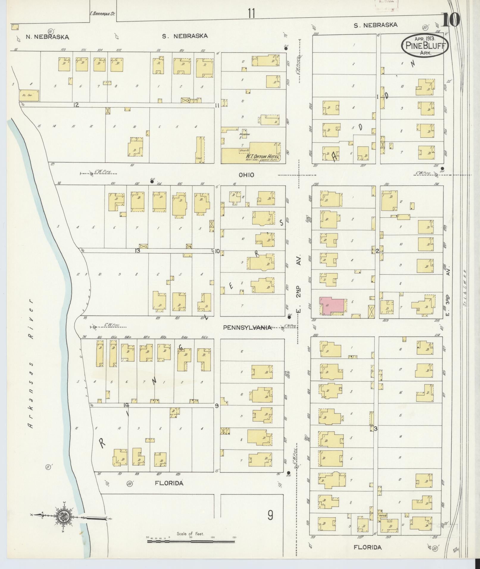 Sanborn Fire Insurance Map from Pine Bluff, Jefferson County, Arkansas (1913), Sheet #0010 - Complete Map Set gallery image, historic Sanborn map, vintage wall art, Arkansas Arkansas