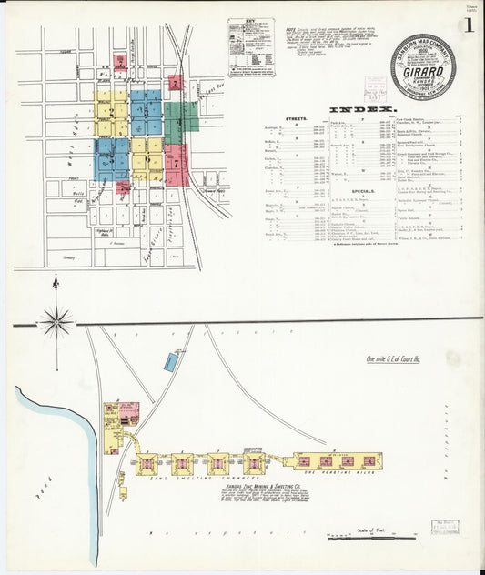 Sanborn Fire Insurance Map from Girard, Crawford County, Kansas (1902), Sheet #0001 - Historic Sanborn Fire Insurance Map Print, vintage old map wall art, antique decor, genealogy gift, Kansas Kansas map