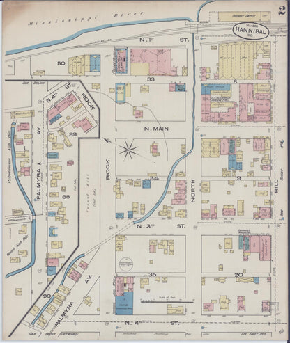 Sanborn Fire Insurance Map from Hannibal, Marion County, Missouri (1885), Sheet #0002 - Historic Sanborn Fire Insurance Map Print, vintage old map wall art, antique decor, genealogy gift, Missouri Missouri map