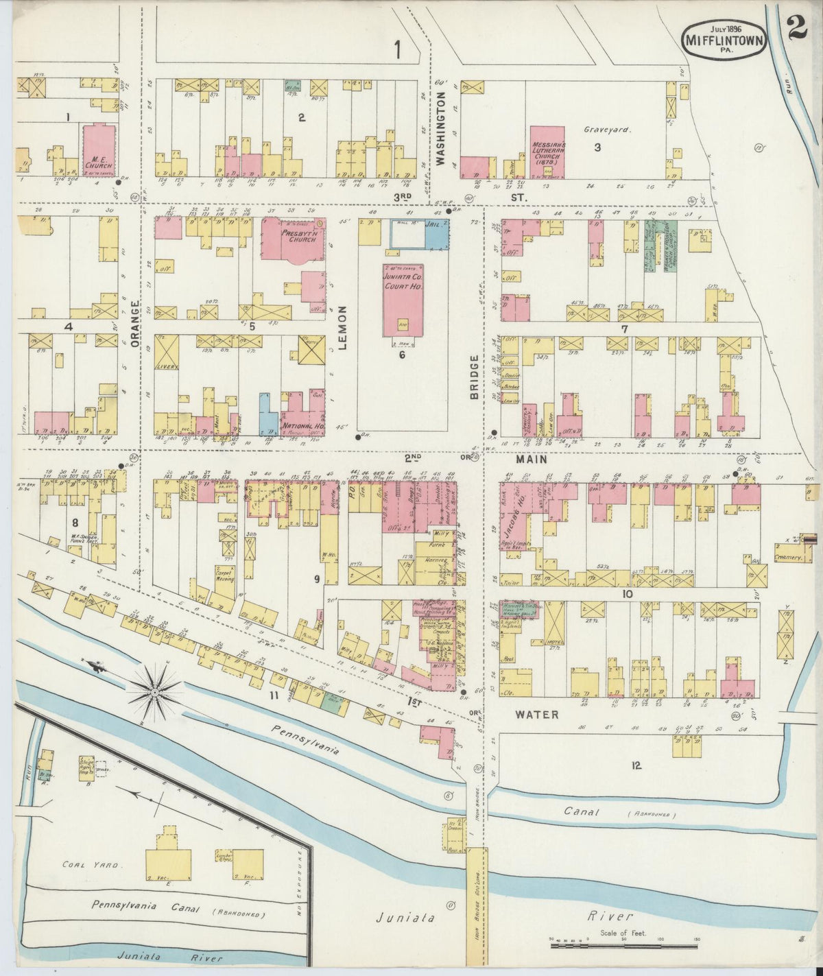Sanborn Fire Insurance Map from Mifflintown, Juniata County, Pennsylvania (1896), Sheet #0002 - Complete Map Set gallery image, historic Sanborn map, vintage wall art, Pennsylvania Pennsylvania