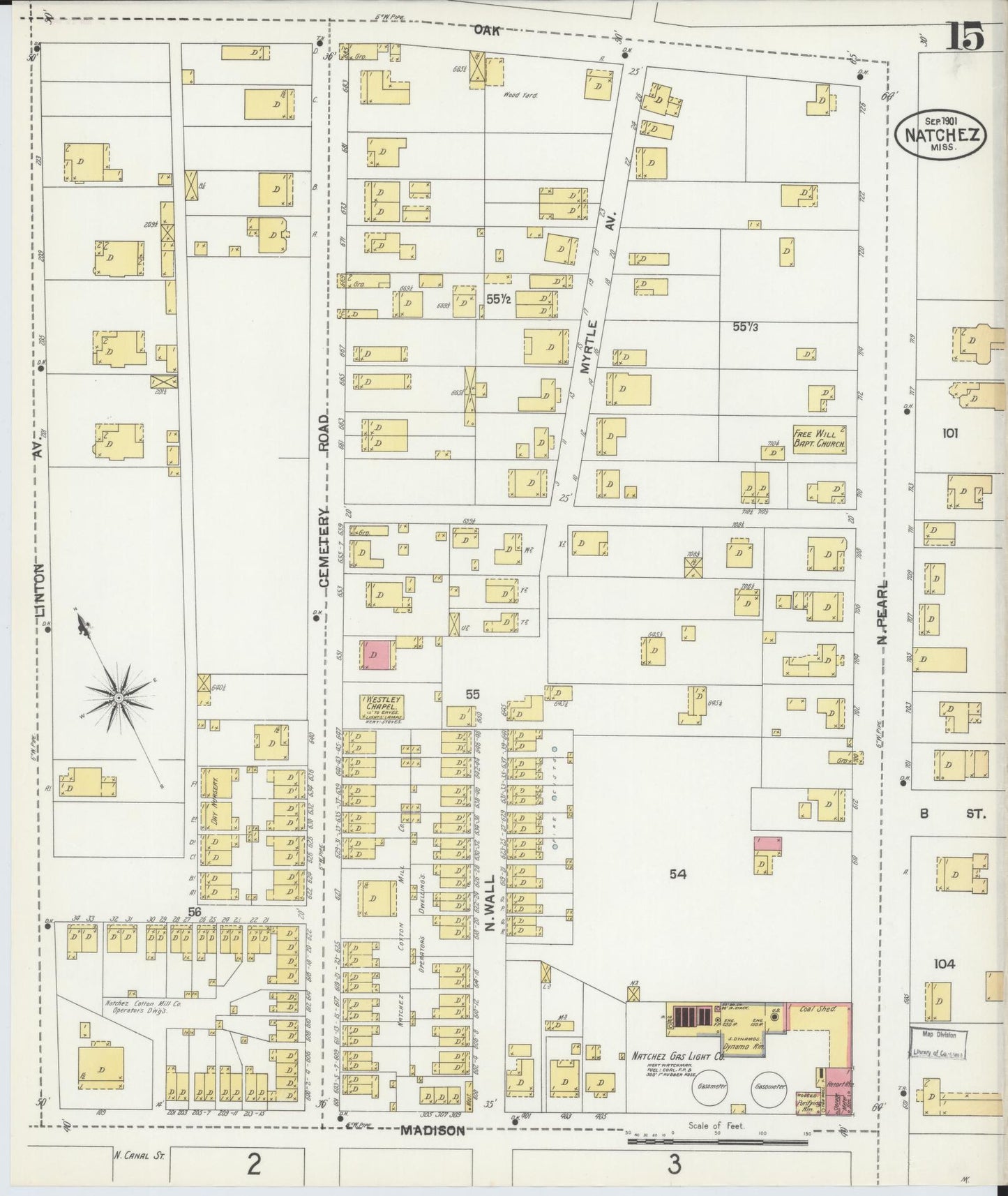 Sanborn Fire Insurance Map from Natchez, Adams County, Mississippi (1901), Sheet #0015 - Complete Map Set gallery image, historic Sanborn map, vintage wall art, Mississippi Mississippi