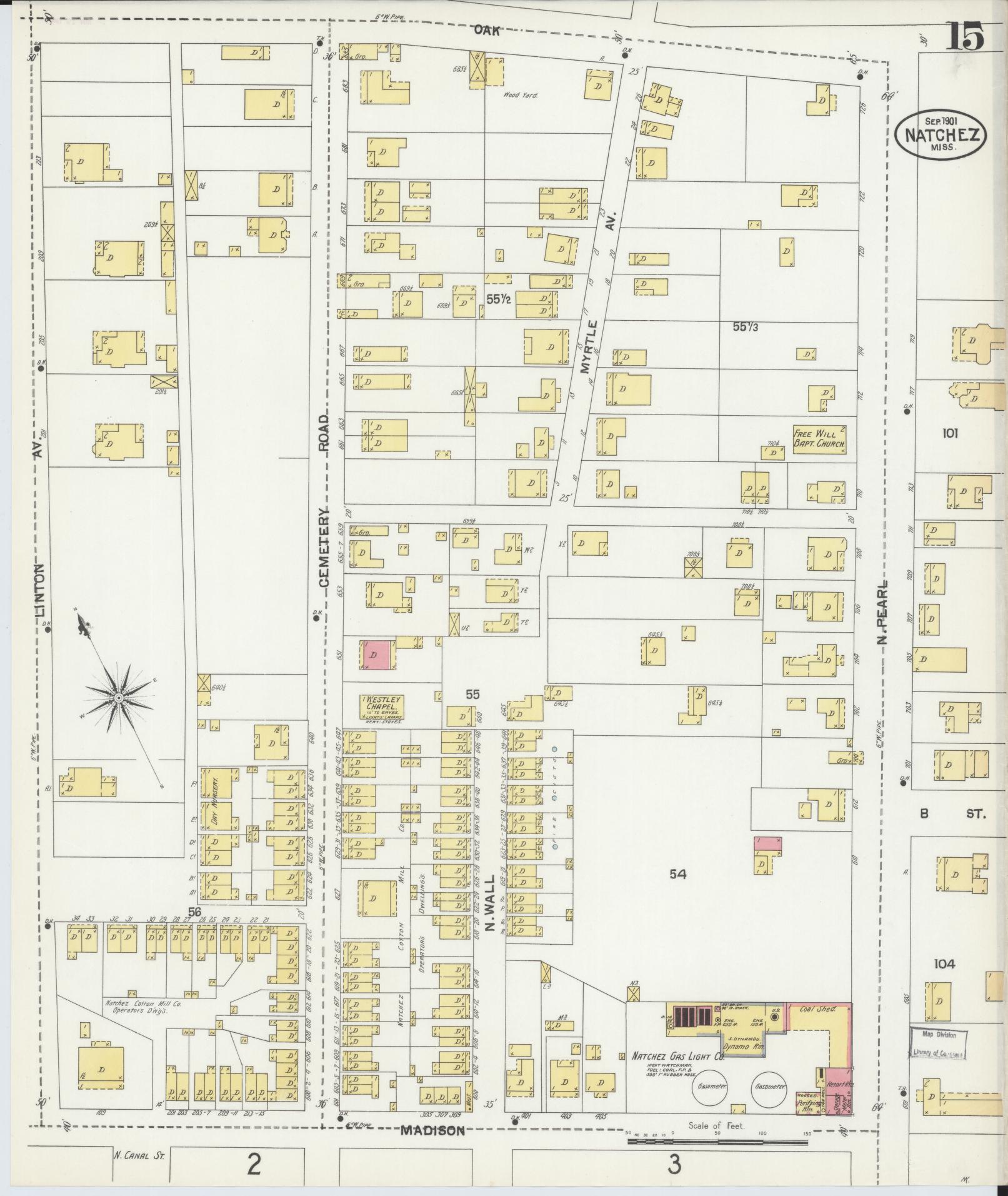 Sanborn Fire Insurance Map from Natchez, Adams County, Mississippi (1901), Sheet #0015 - Complete Map Set gallery image, historic Sanborn map, vintage wall art, Mississippi Mississippi