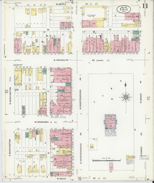 Sanborn Fire Insurance Map from Enid, Garfield County, Oklahoma (1908), Sheet #0011 - Historic Sanborn Fire Insurance Map Print, vintage old map wall art, antique decor, genealogy gift, Oklahoma Oklahoma map
