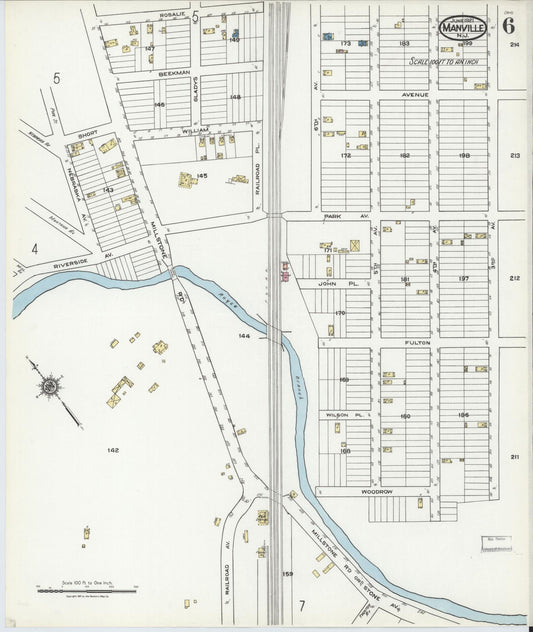 Sanborn Fire Insurance Map from Manville, Somerset County, New Jersey (1921), Sheet #0006 - Historic Sanborn Fire Insurance Map Print, vintage old map wall art, antique decor, genealogy gift, New Jersey New Jersey map