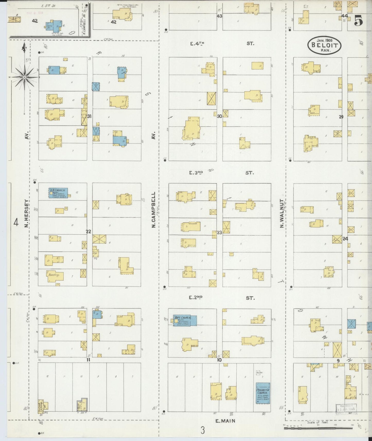 Sanborn Fire Insurance Map from Beloit, Mitchell County, Kansas (1905), Sheet #0005 - Complete Map Set gallery image, historic Sanborn map, vintage wall art, Kansas Kansas